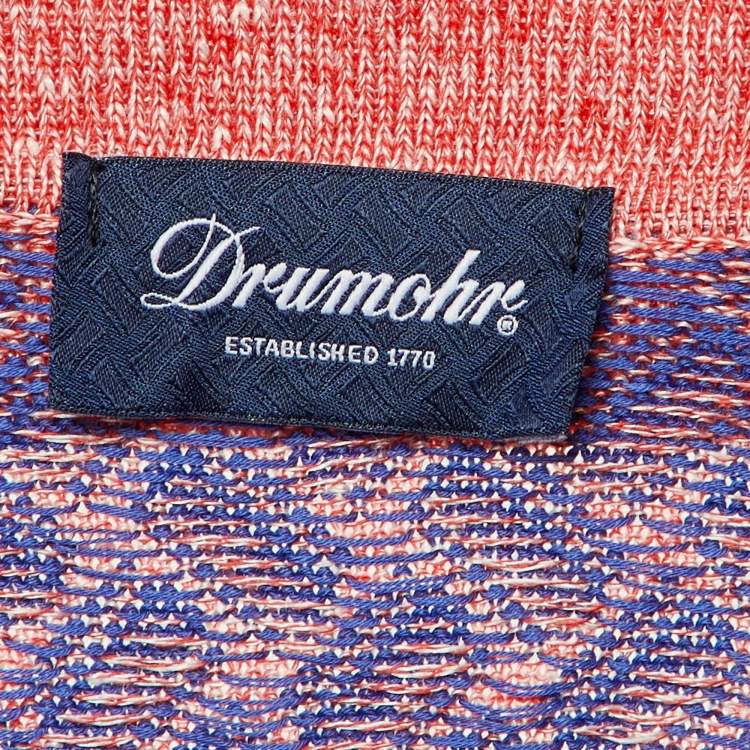 Pre Owned Drumohr Orange/Blue Cotton & Linen Knit Polo T-Shirt L