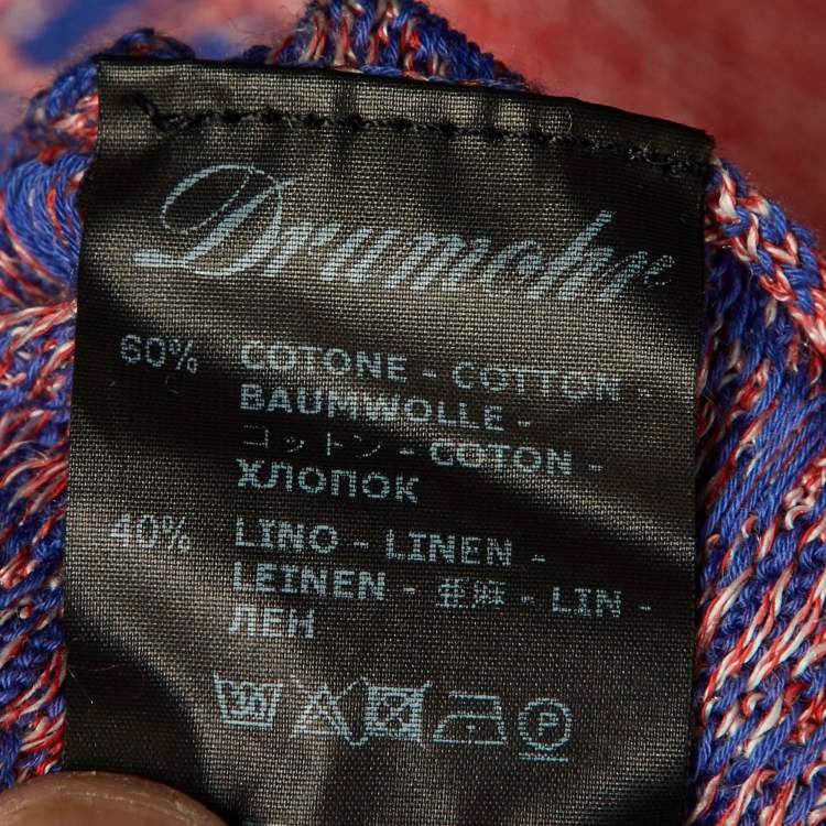 Pre Owned Drumohr Orange/Blue Cotton & Linen Knit Polo T-Shirt L