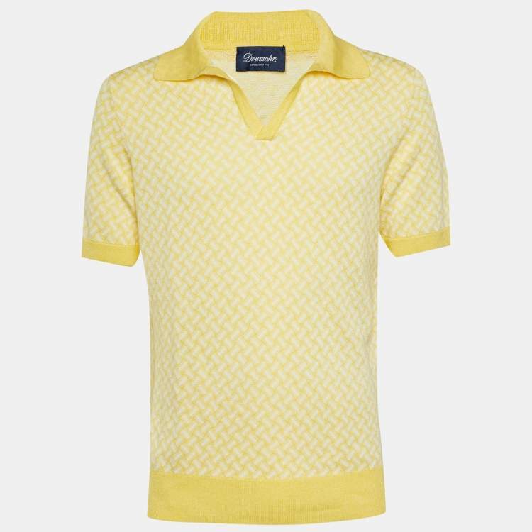 Pre Owned Drumohr Yellow Cotton & Linen Knit Polo T-Shirt L