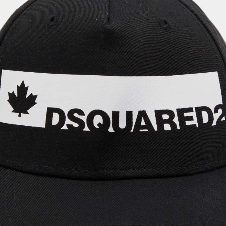 Pre Owned Dsquared2 Black Maple Logo Canvas Baseball Cap