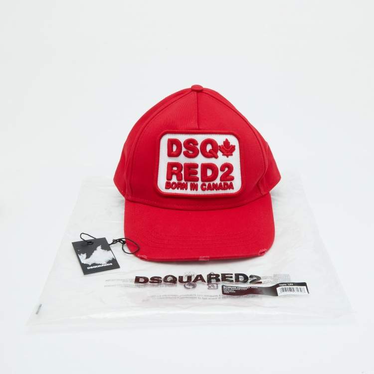 Pre Owned Dsquared2 Red2 Canvas Distressed Baseball Cap