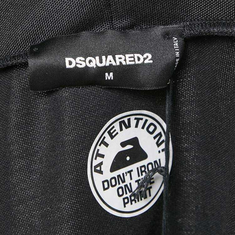 Pre Owned Dsquared2 Black Jersey Logo Tape Trimmed Zip-Up Hoodie M