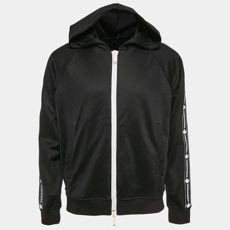 Pre Owned Dsquared2 Black Jersey Logo Tape Trimmed Zip-Up Hoodie M