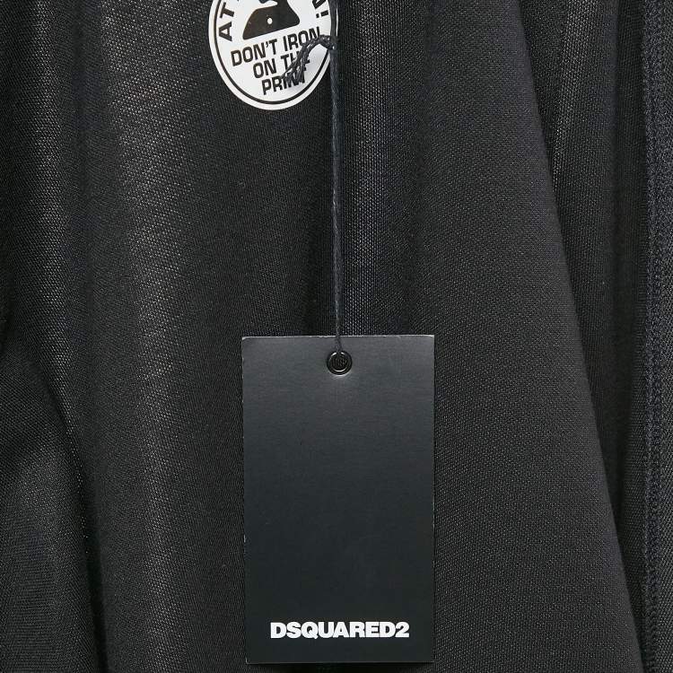Pre Owned Dsquared2 Black Jersey Logo Tape Trimmed Zip-Up Hoodie M