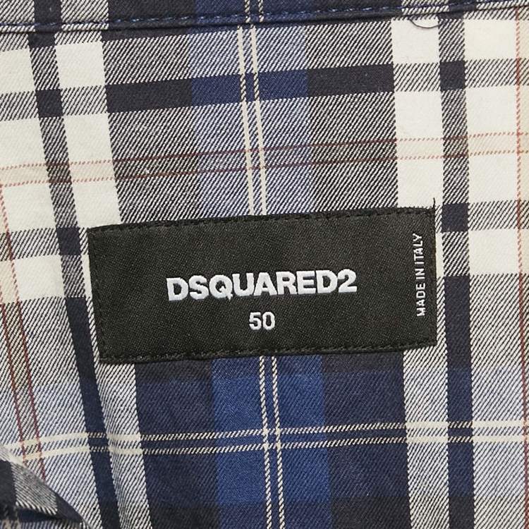 Pre Owned Dsquared2 Blue Tartan Checks Cotton and Jersey Sleeve Shirt L