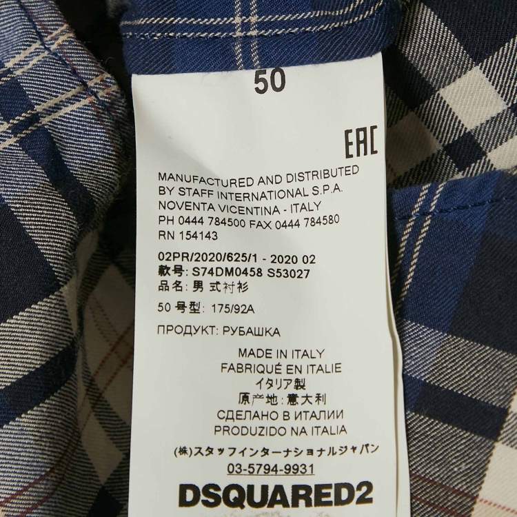 Pre Owned Dsquared2 Blue Tartan Checks Cotton and Jersey Sleeve Shirt L