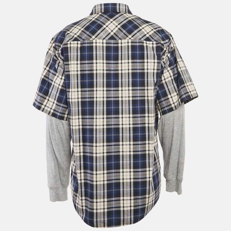 Pre Owned Dsquared2 Blue Tartan Checks Cotton and Jersey Sleeve Shirt L