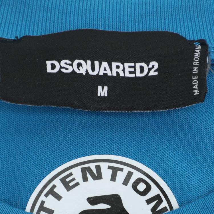 Pre Owned Dsquared2 Blue Jersey Logo Print T-Shirt M
