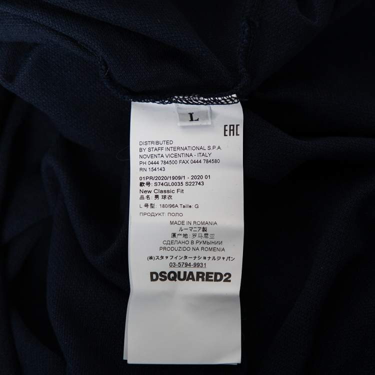 Pre Owned Dsquared2 Navy Blue Cotton Pique Logo Patch Detail Polo T-Shirt L