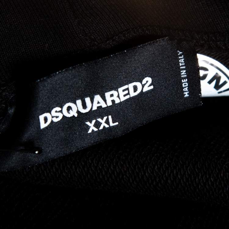 Pre Owned Dsquared2 Black Icon Logo Printed Cotton Zip Front Hooded Jacket XXL