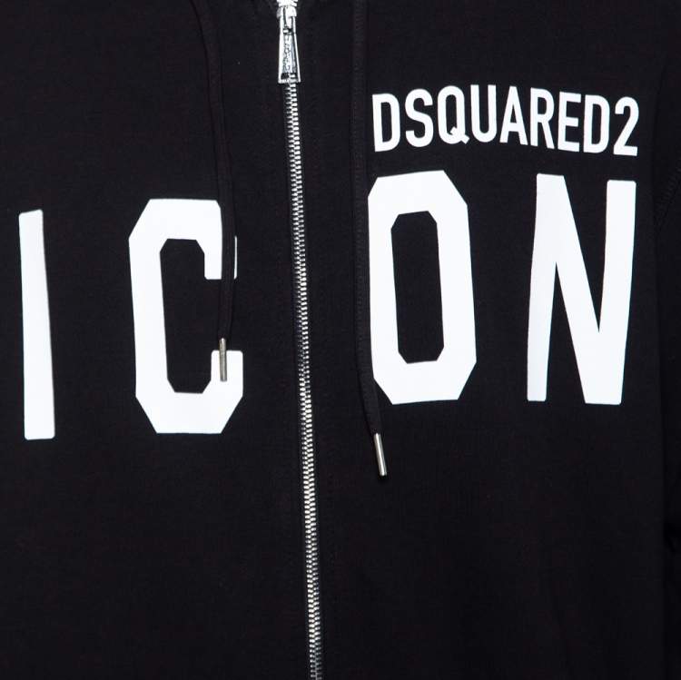 Pre Owned Dsquared2 Black Icon Logo Printed Cotton Zip Front Hooded Jacket XXL