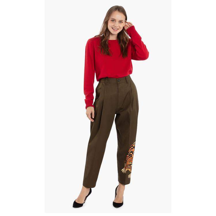 Pre Owned Dsquared2 Brown Tiger Embroidered Fight Fit Pants L (50)