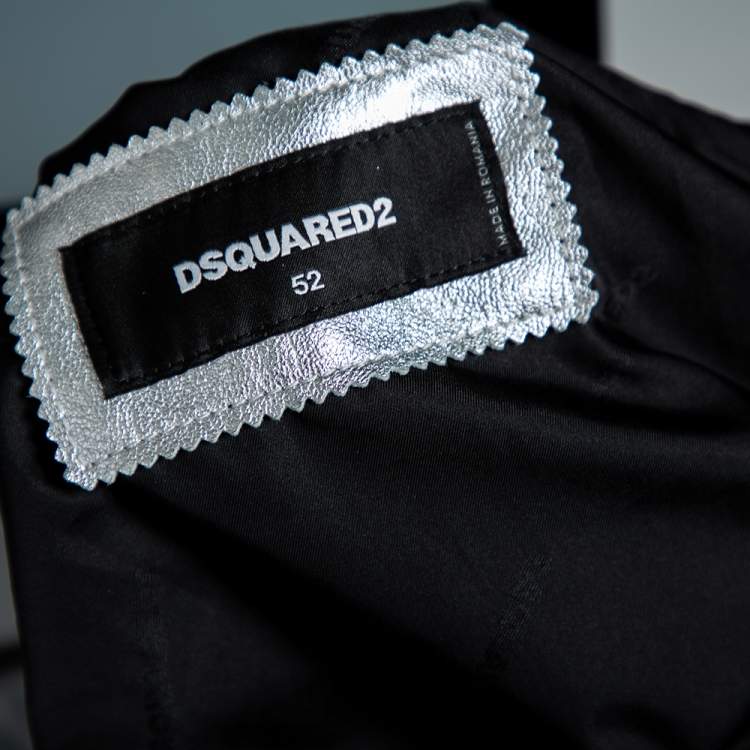 Pre Owned Dsquared2 Silver Printed Leather Zip Front Jacket XL
