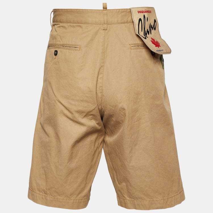 مملوكة مسبقًا Dsquared2 Beige Cotton Applique Detail Boxer Fit Shorts XL