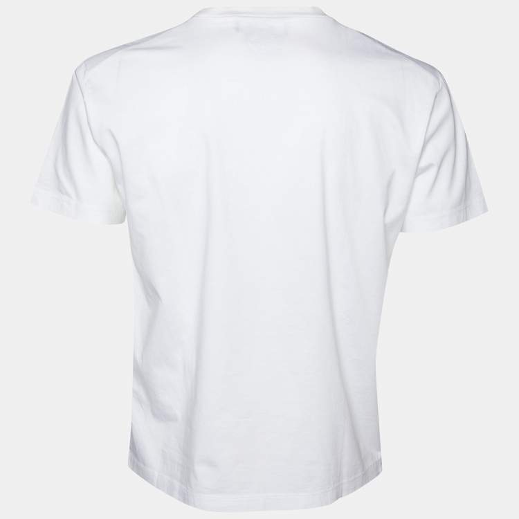 Pre Owned Dsquared2 White Maple Leaf Logo Print Cotton Supercrew Fit T-Shirt L