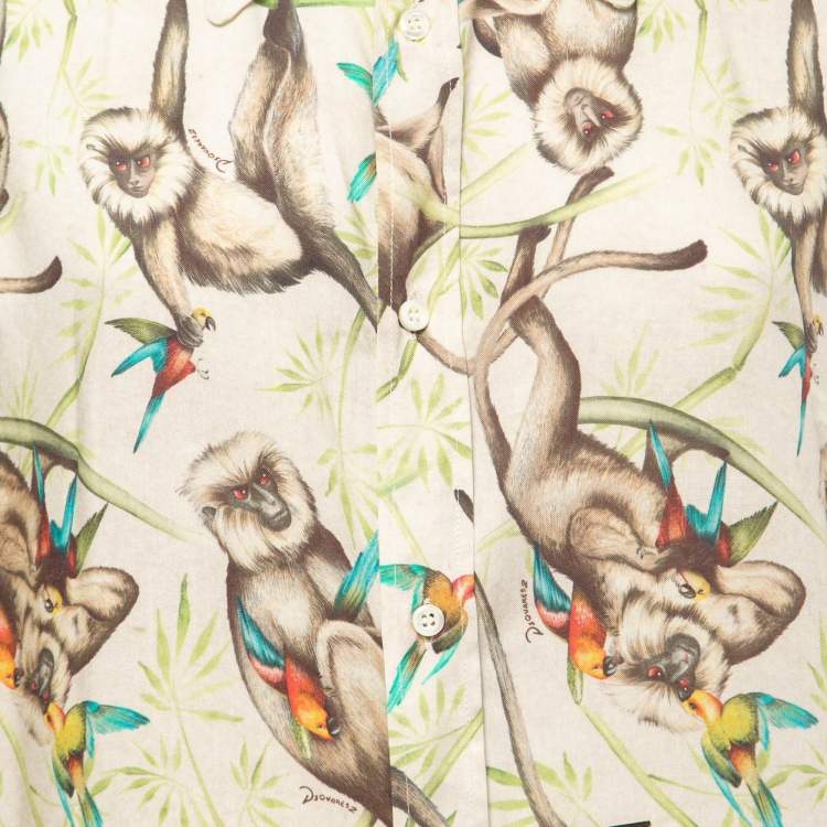 Pre Owned Dsquared2 Cream Monkey Printed Button Front Shirt XL