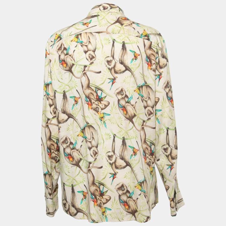 Pre Owned Dsquared2 Cream Monkey Printed Button Front Shirt XL