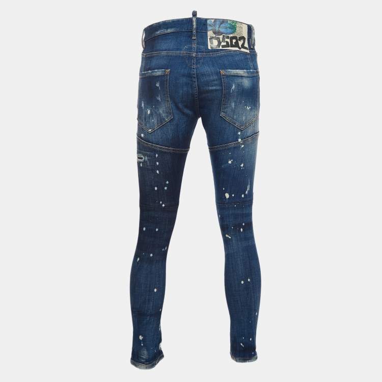Pre Owned Dsquared2 Blue Distressed Splattered Paint Denim Jeans S Waist 32" 
