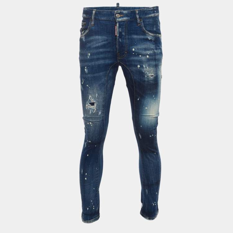 Pre Owned Dsquared2 Blue Distressed Splattered Paint Denim Jeans S Waist 32" 
