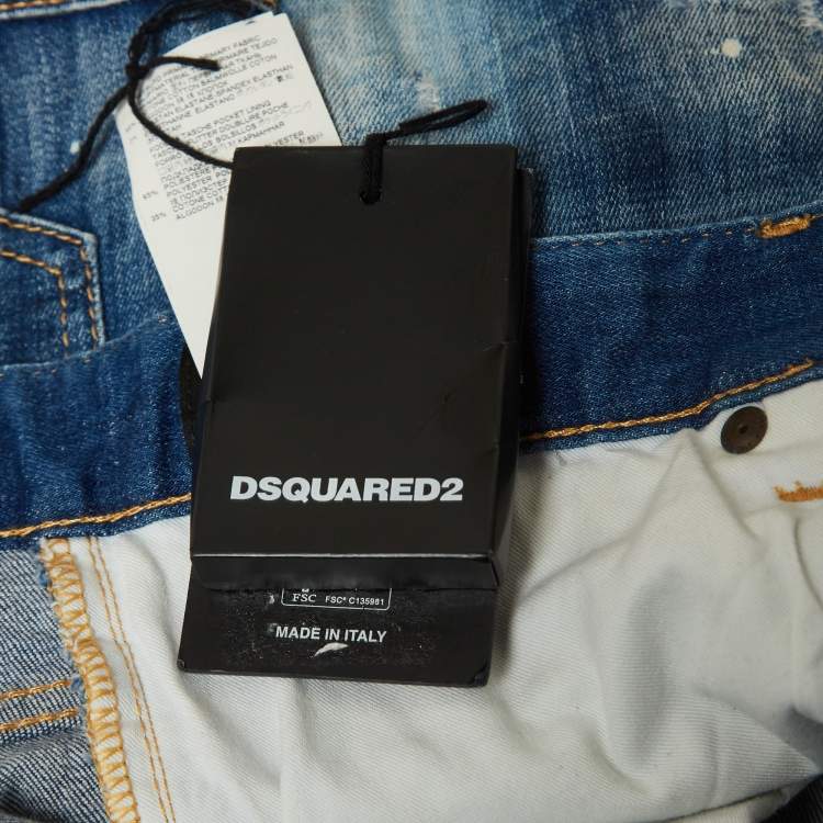 Pre Owned Dsquared2 Blue Distressed Splattered Paint Denim Jeans S Waist 32" 