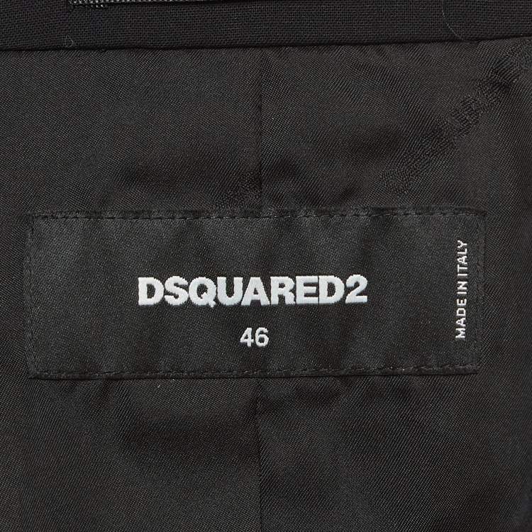 Pre Owned Dsquared2 Black Contrast Piping Print Wool Single Breasted Blazer S