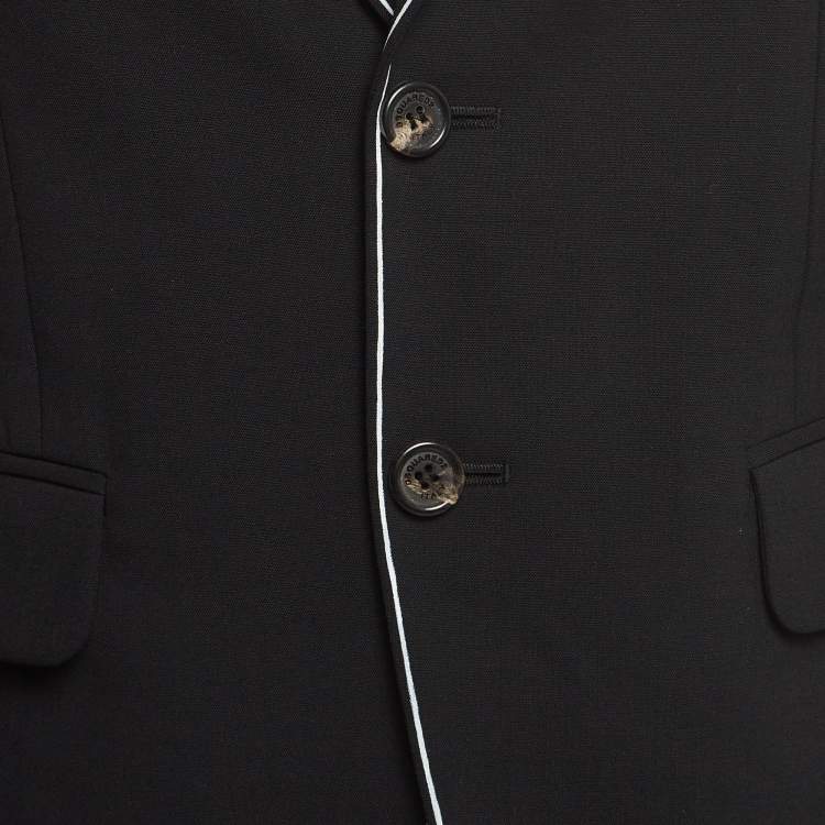 Pre Owned Dsquared2 Black Contrast Piping Print Wool Single Breasted Blazer S