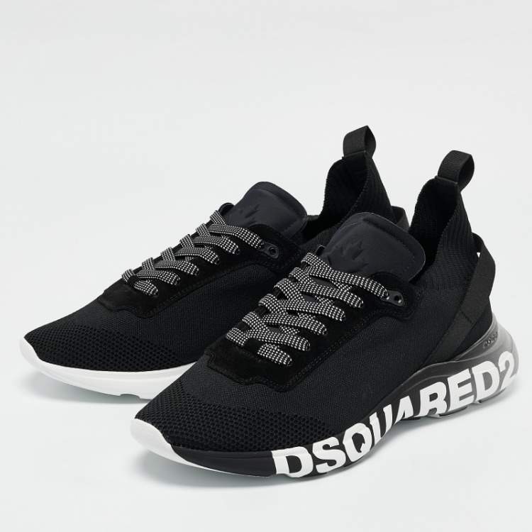 Pre Owned Dsquared2 Black Mesh and Neoprene Fly Sneakers Size 45