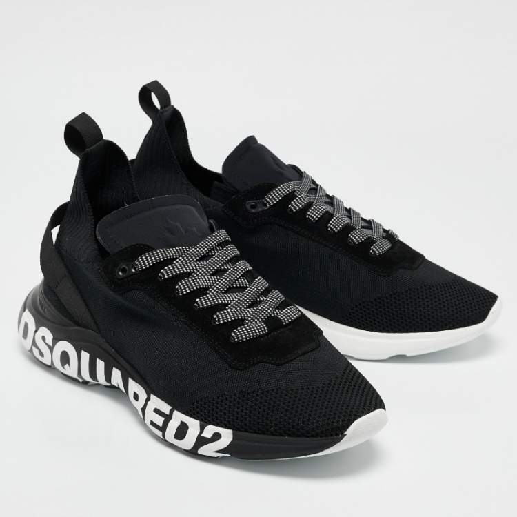 Pre Owned Dsquared2 Black Mesh and Neoprene Fly Sneakers Size 45