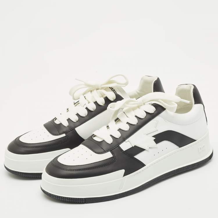 Pre Owned Dsquared2 White/Black Leather Canadian Sneakers Size 45