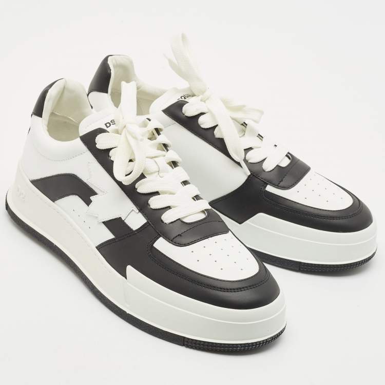 Pre Owned Dsquared2 White/Black Leather Canadian Sneakers Size 45