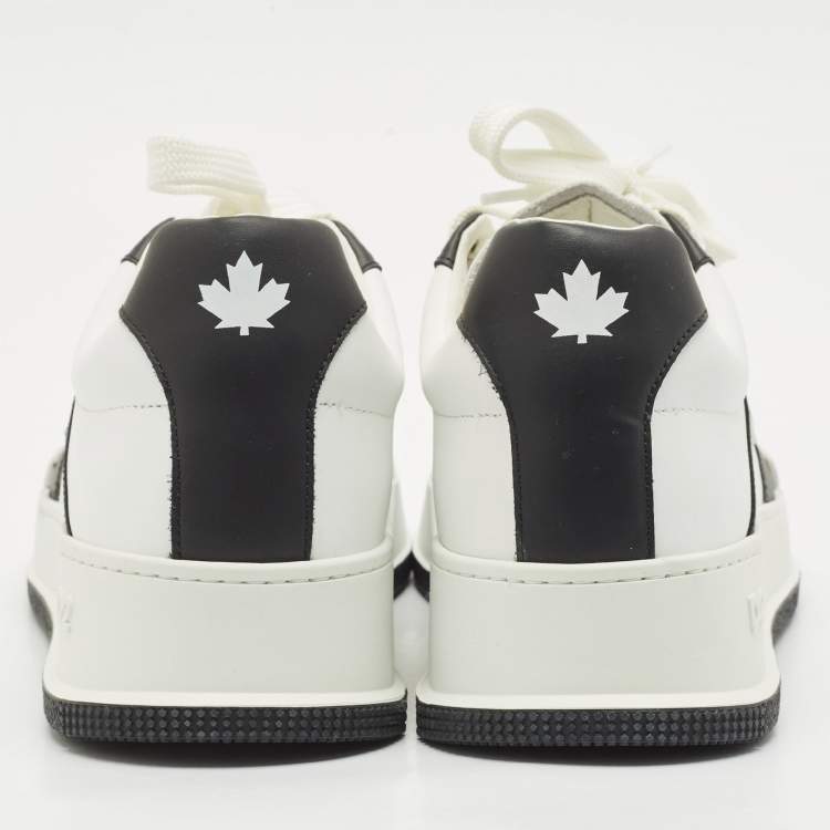 Pre Owned Dsquared2 White/Black Leather Canadian Sneakers Size 45