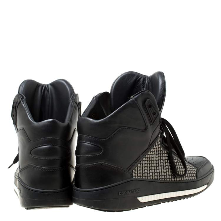 Pre Owned Dsquared2 Black Studded Leather High Top Sneakers Size 41