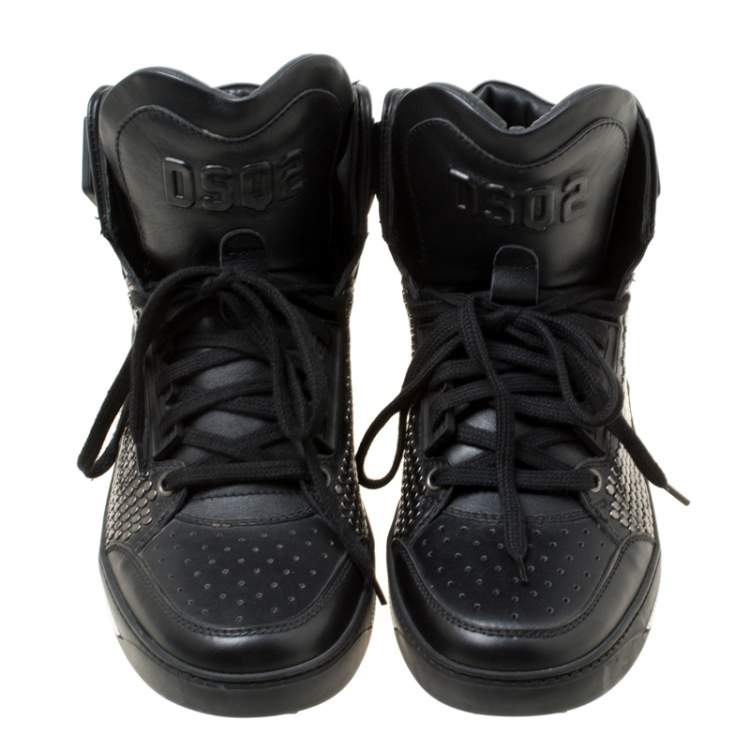 Pre Owned Dsquared2 Black Studded Leather High Top Sneakers Size 41