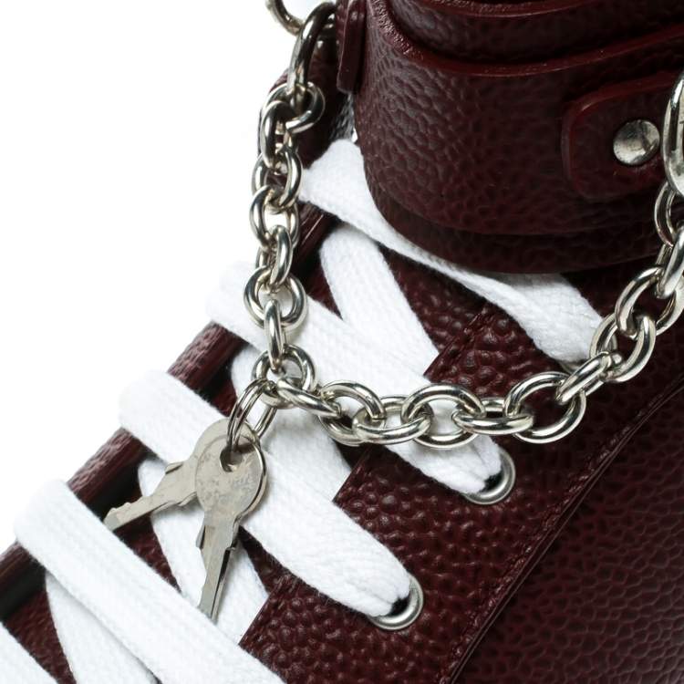 Pre Owned Dsquared2 Bordeaux Leather Lock And Key High Top Sneakers Size 44