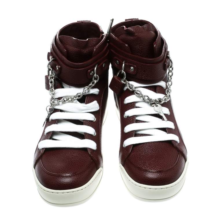 Pre Owned Dsquared2 Bordeaux Leather Lock And Key High Top Sneakers Size 44