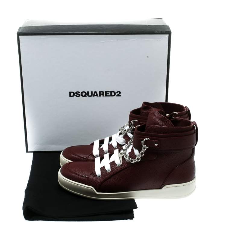Pre Owned Dsquared2 Bordeaux Leather Lock And Key High Top Sneakers Size 44