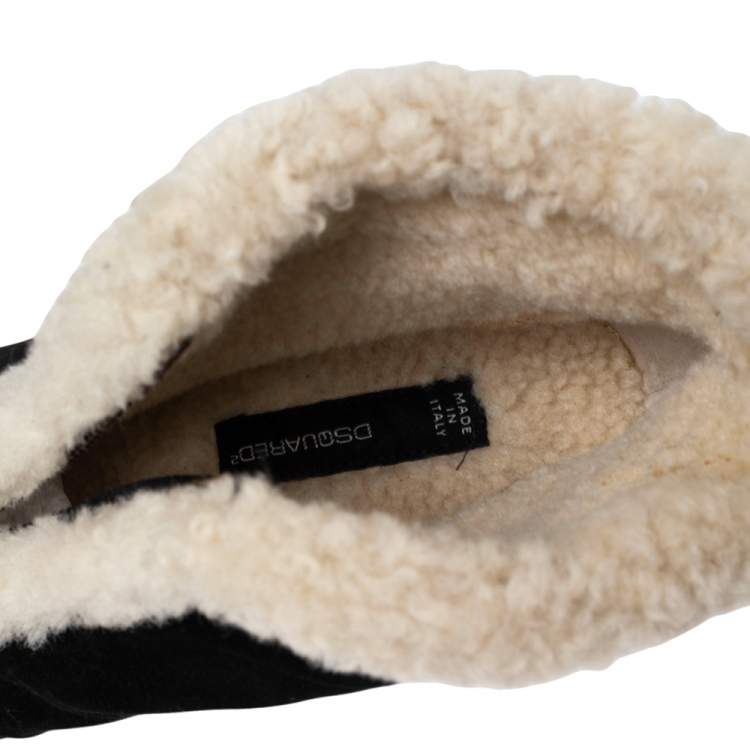 Pre Owned Dsquared2 Black/White Suede And Shearling Zip Platform Ankle Boots Size 39