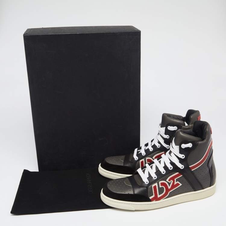 Pre Owned Dsquared2 Grey/Black Leather And Suede High Top Sneakers Size 41.5