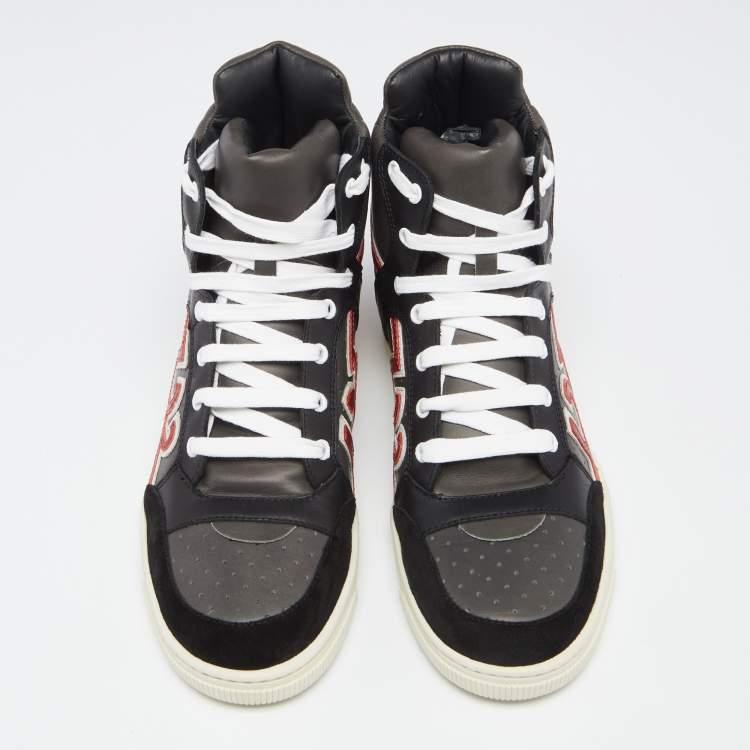 Pre Owned Dsquared2 Grey/Black Leather And Suede High Top Sneakers Size 41.5
