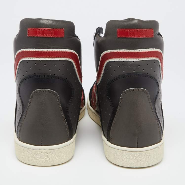 Pre Owned Dsquared2 Grey/Black Leather And Suede High Top Sneakers Size 41.5