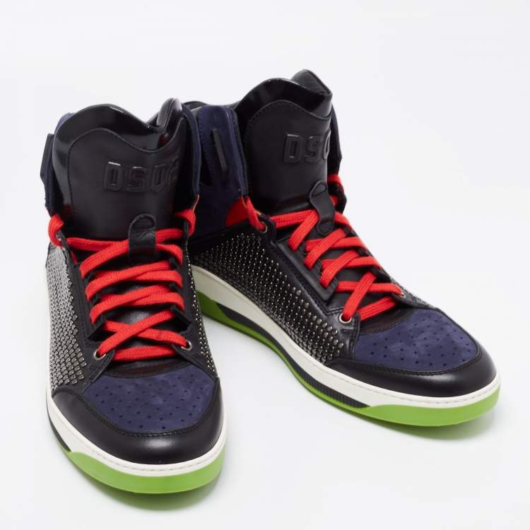 Pre Owned Dsquared2 Multicolor Suede and Studded Leather High-Top Sneakers Size 46