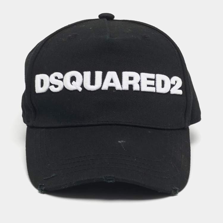 Pre Owned Dsquared2 Black Logo Embroidered Cotton Baseball Cap Size 56