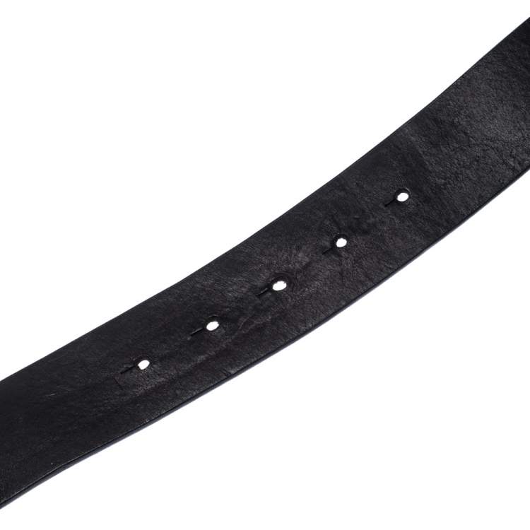 Pre Owned Dsquared 2 Black Leather City of Wood Buckle Belt 100CM