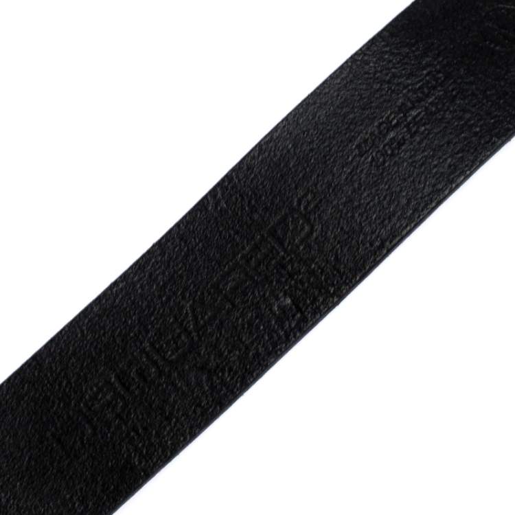 Pre Owned Dsquared2 Black Leather Logo Plaque Buckle Belt Medium