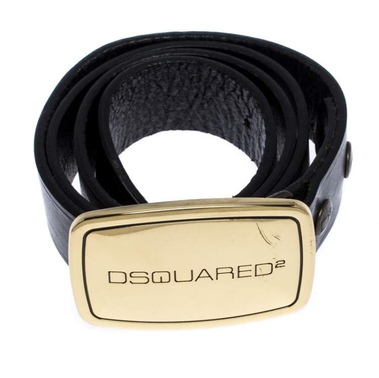 Pre Owned Dsquared2 Black Leather Logo Plaque Buckle Belt Medium