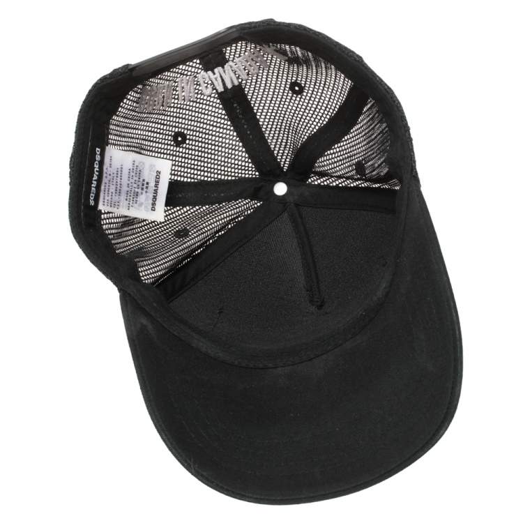 Pre Owned Dsquared2 Black Logo Embroidered Distressed Baseball Cap ( One Size )