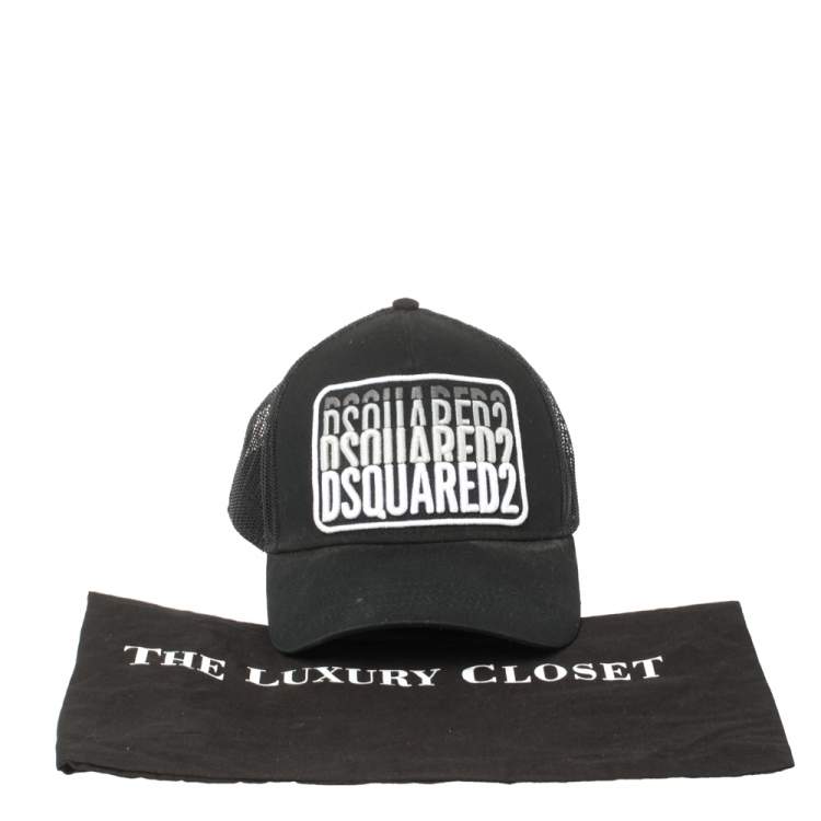 Pre Owned Dsquared2 Black Logo Embroidered Distressed Baseball Cap ( One Size )