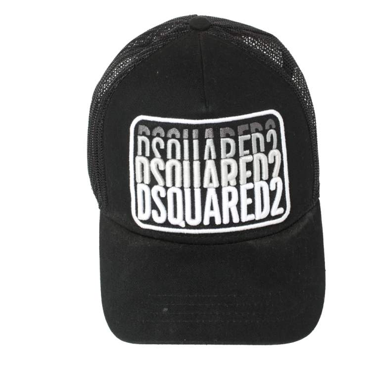 Pre Owned Dsquared2 Black Logo Embroidered Distressed Baseball Cap ( One Size )