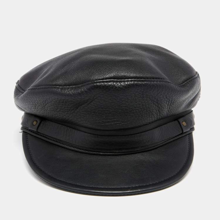 Pre Owned DSquared2 Black Marlon Brando Leather Newsboy Cap
