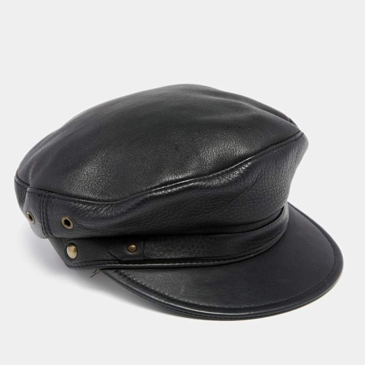 Pre Owned DSquared2 Black Marlon Brando Leather Newsboy Cap